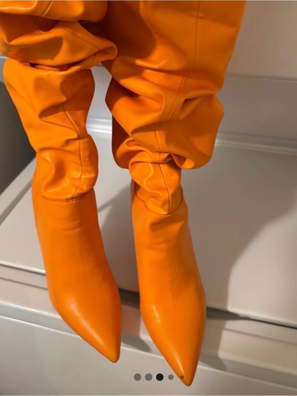 AKIRA Bright Orange Pointed-Toe Slouch Over-The-Knee Boots